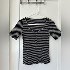 COS Striped Scoop Neck Henley Top
